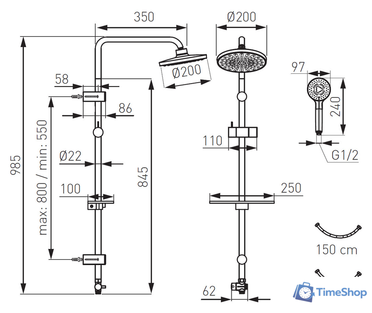 Душевая система  Ferro Rondo Lux NP23-BL (черный) - Изображение №2 — Интернет-магазин Time-Shop