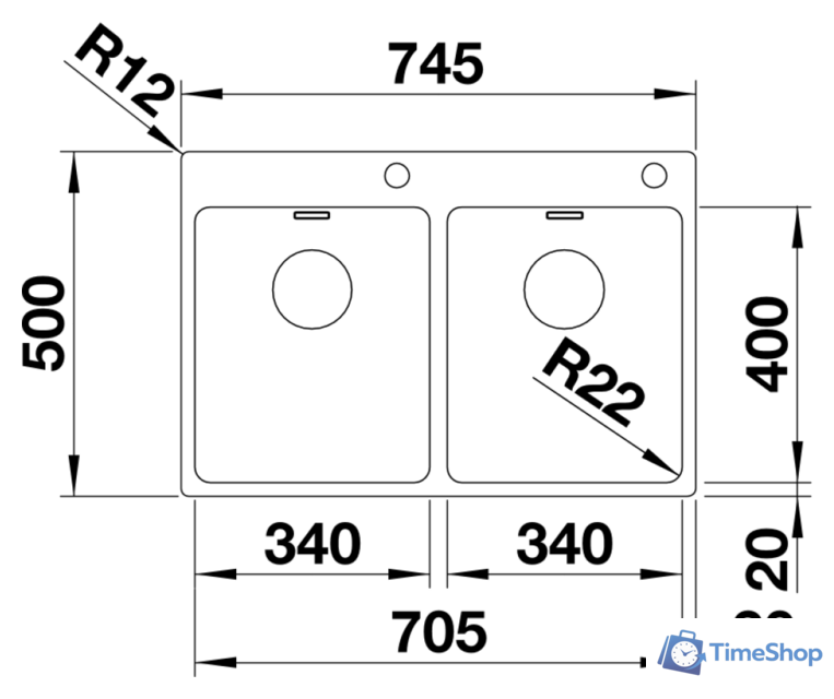 Кухонная мойка Blanco Andano 340/340-IF/A 525248 (с клапаном-автоматом, сатин) - Изображение №4 — Интернет-магазин Time-Shop
