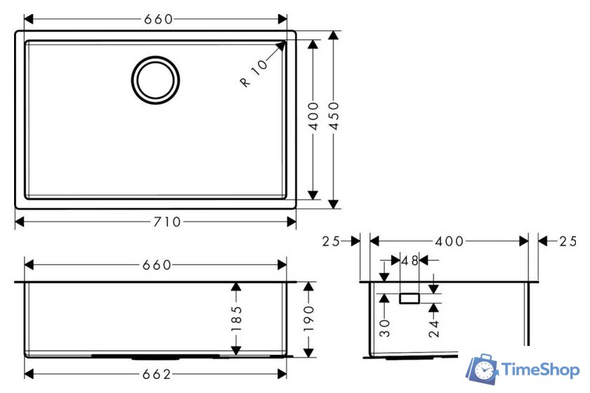 Кухонная мойка Hansgrohe S71 S719-U660 Under-mount sink 660 43428800 - Изображение №5 — Интернет-магазин Time-Shop