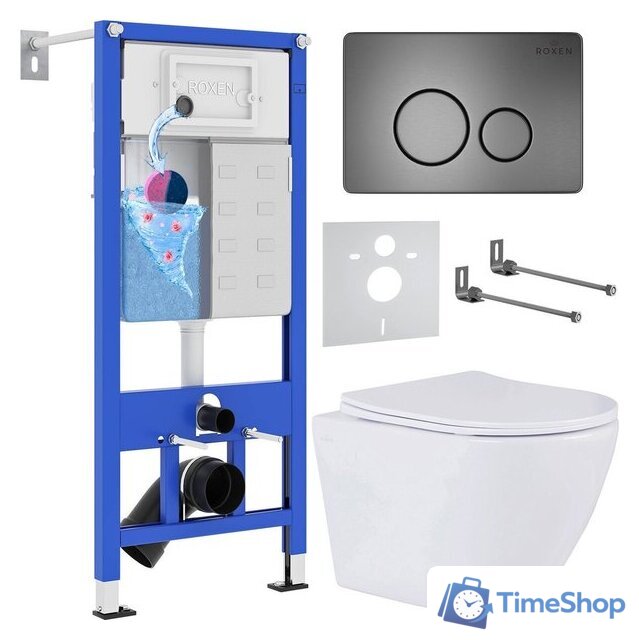 Унитаз подвесной Roxen Antares One Rimless 6 в 1 StounFix Dual Fresh 624013 (оружейная сталь/металл) - Изображение №1 — Интернет-магазин Time-Shop