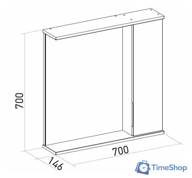  Mixline Шкаф с зеркалом Лайн 70 553017 (правый, с подсветкой) - Изображение №6 — Интернет-магазин Time-Shop
