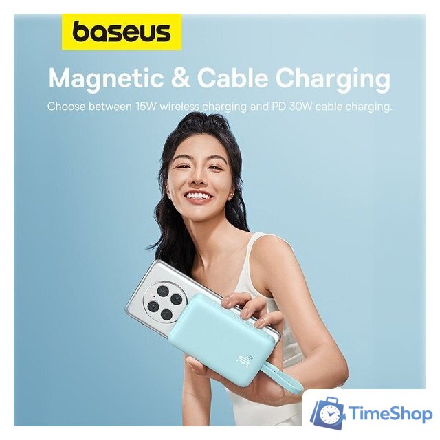 Внешний аккумулятор Baseus Magnetic Fast Charge Power Bank Type-C Edition 30W 10000mAh (мятный) - Изображение №13 — Интернет-магазин Time-Shop