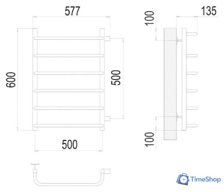 Полотенцесушитель TERMINUS Стандарт П6 500x600 бп (хром) - Изображение №3 — Интернет-магазин Time-Shop