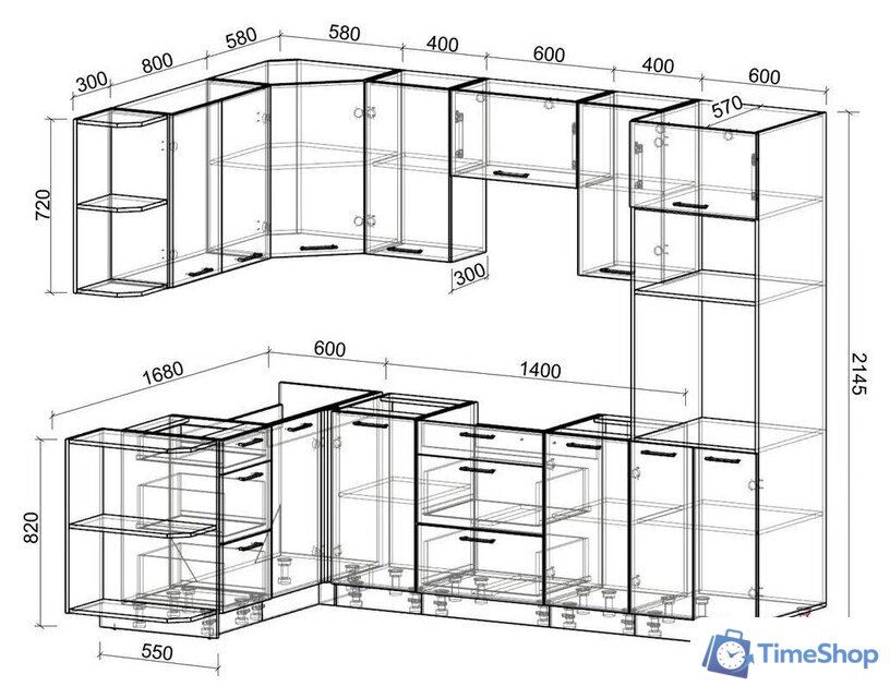 Готовая кухня Интерлиния Мила Лайт 1.68x2.6 левая без столешницы (белый платинум/бетон) - Изображение №2 — Интернет-магазин Time-Shop