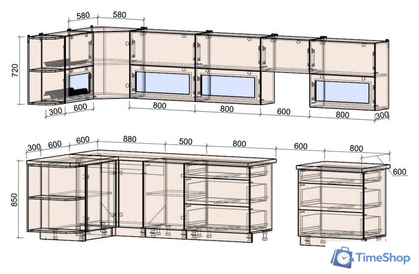 Готовая кухня Интерлиния Мила Матте 1.5x3.6 Б левая (индиго/индиго глянец/кастилло темный) - Изображение №4 — Интернет-магазин Time-Shop