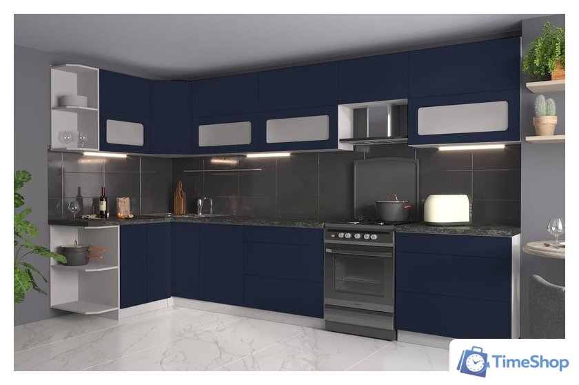 Готовая кухня Интерлиния Мила Матте 1.5x3.6 Б левая (индиго/индиго глянец/кастилло темный) - Изображение №2 — Интернет-магазин Time-Shop