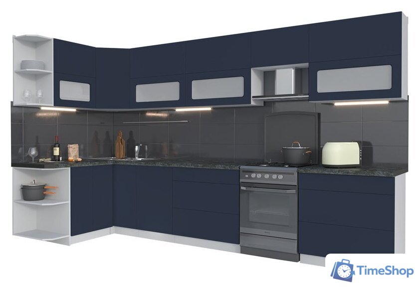 Готовая кухня Интерлиния Мила Матте 1.5x3.6 Б левая (индиго/индиго глянец/кастилло темный) - Изображение №1 — Интернет-магазин Time-Shop