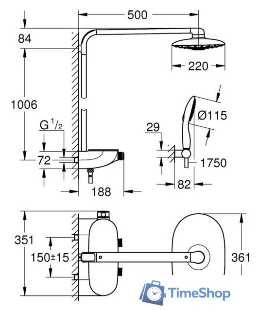 Душевая система  Grohe Rainshower System Smartcontrol 360 Duo 26250LS0 - Изображение №2 — Интернет-магазин Time-Shop
