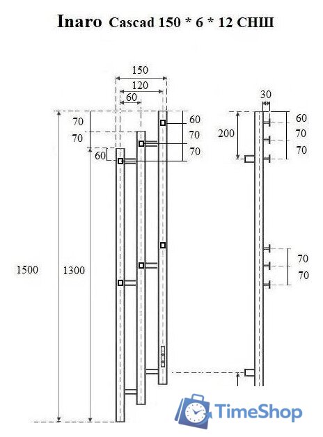 Полотенцесушитель Маргроид Ferrum Inaro 3 Cascade СНШ 150*6*12 Графит, скрытого монтажа, таймер справа - Изображение №2 — Интернет-магазин Time-Shop