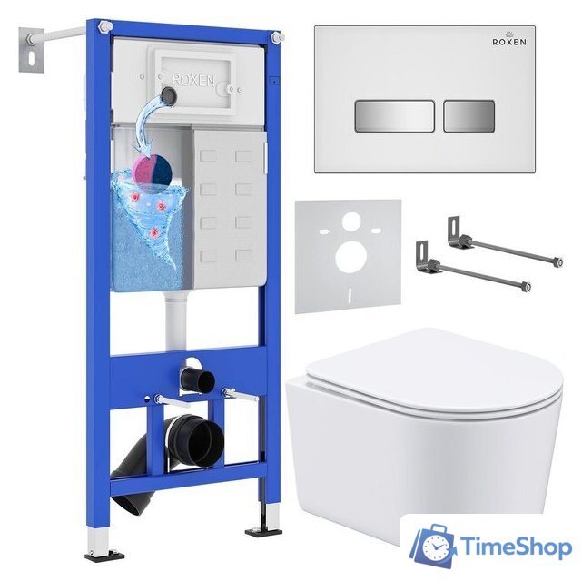 Унитаз подвесной Roxen Simple Compact в комплекте с инсталляцией StounFix Dual Fresh 6 в 1 964407 (кнопка: белое стекло) - Изображение №1 — Интернет-магазин Time-Shop