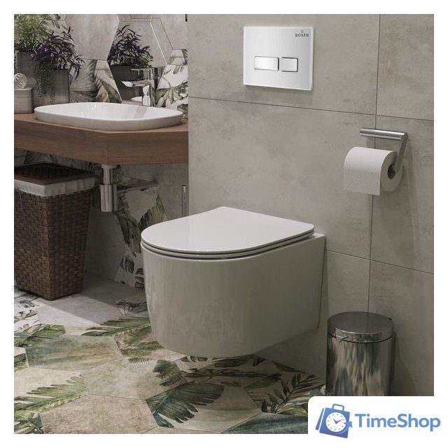 Унитаз подвесной Roxen Simple Compact в комплекте с инсталляцией StounFix Dual Fresh 6 в 1 964407 (кнопка: белое стекло) - Изображение №10 — Интернет-магазин Time-Shop