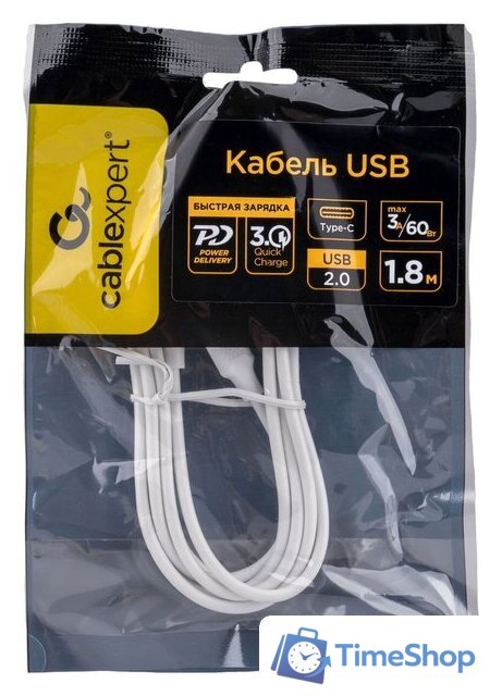 Кабель Cablexpert CC-USB2-CMCM-60-1.8M-W USB Type-C - USB Type-C (1.8 м, белый) - Изображение №3 — Интернет-магазин Time-Shop