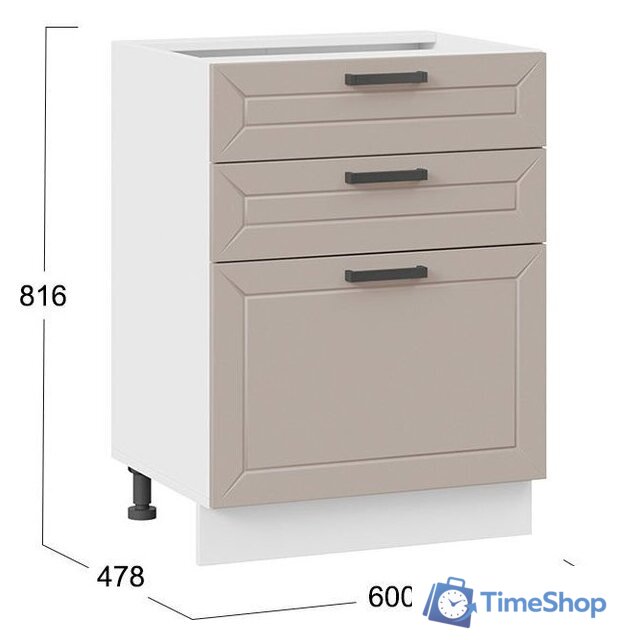 Шкаф напольный Трия Лорас 1Н6Я3 (белый/холст латте) - Изображение №3 — Интернет-магазин Time-Shop