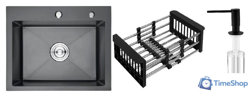 Кухонная мойка Schtoff Best Black 6050 + коландер KR-1 BLACK + дозатор SD-1 BLACK - Изображение №1 — Интернет-магазин Time-Shop
