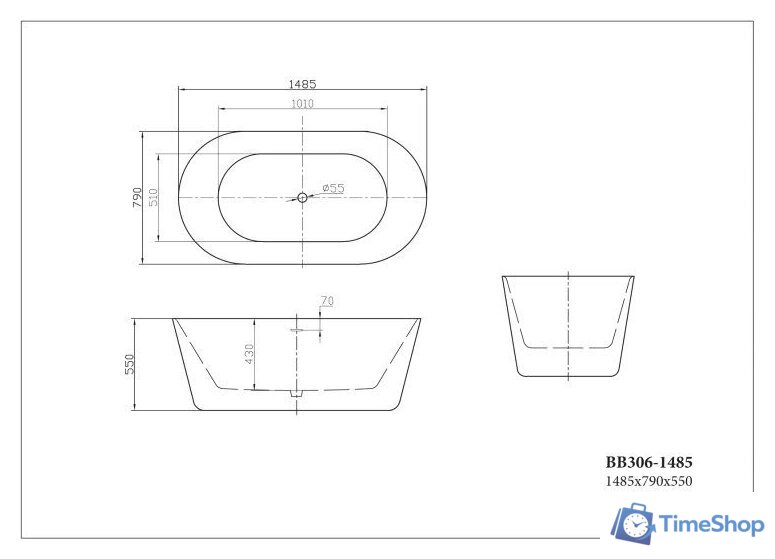 Ванна BelBagno BB306-1485 148x79 - Изображение №3 — Интернет-магазин Time-Shop