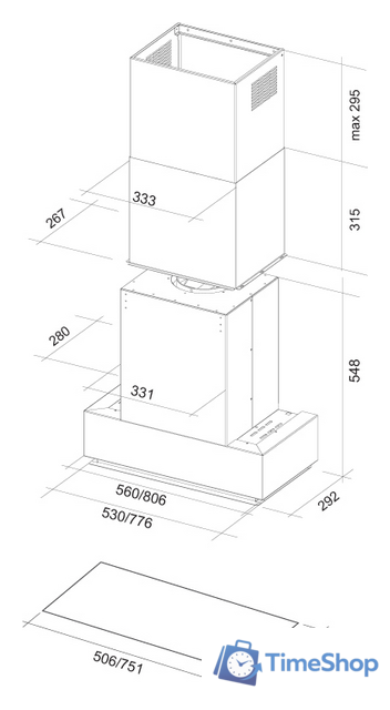 Кухонная вытяжка Falmec Gruppo Incasso NRS 70 800 м3/ч (нержавеющая сталь) - Изображение №3 — Интернет-магазин Time-Shop