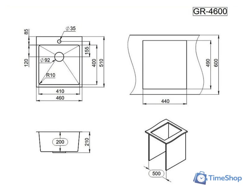 Кухонная мойка Granula GR-4600 (сатин) - Изображение №3 — Интернет-магазин Time-Shop