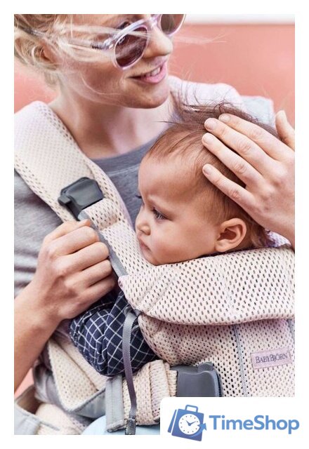 Рюкзак-переноска BabyBjorn One Air Mesh (жемчужно-розовый) - Изображение №3 — Интернет-магазин Time-Shop