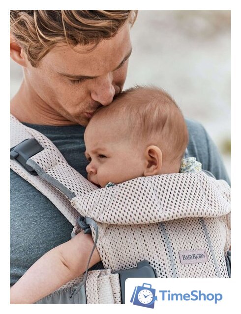 Рюкзак-переноска BabyBjorn One Air Mesh (жемчужно-розовый) - Изображение №4 — Интернет-магазин Time-Shop