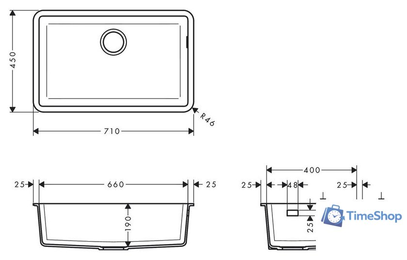 Кухонная мойка Hansgrohe S51 S510-U660 Zlewozmywak podblatowy 660 43432380 (серый бетон) - Изображение №3 — Интернет-магазин Time-Shop