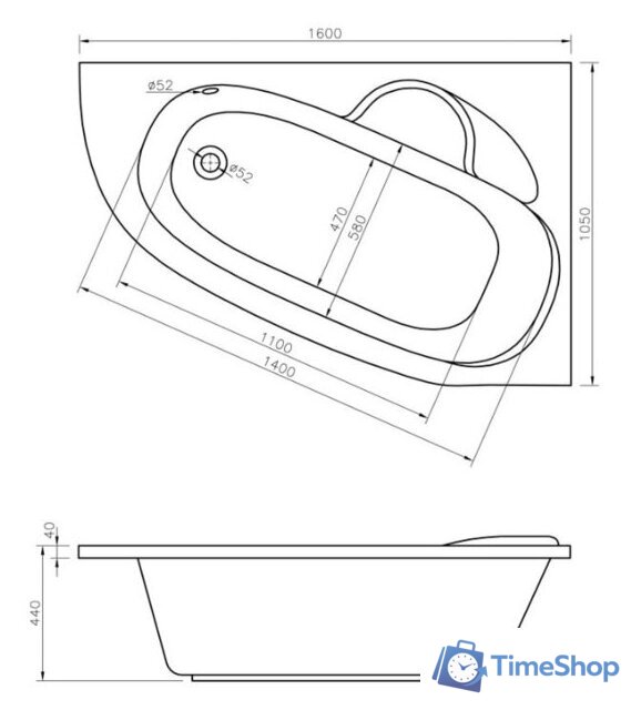 Ванна Lavinia Boho Bell Pro 160x105 370216PR - Изображение №2 — Интернет-магазин Time-Shop