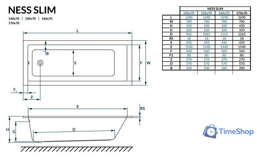 Ванна Excellent Ness Mono Slim 160x70 (с ножками) - Изображение №2 — Интернет-магазин Time-Shop
