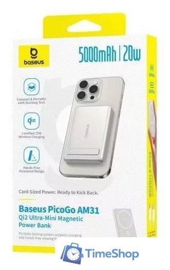 Внешний аккумулятор Baseus PicoGo AM31 Mini Magnetic Power Bank with Stand 20W 5000mAh (титановый) - Изображение №9 — Интернет-магазин Time-Shop