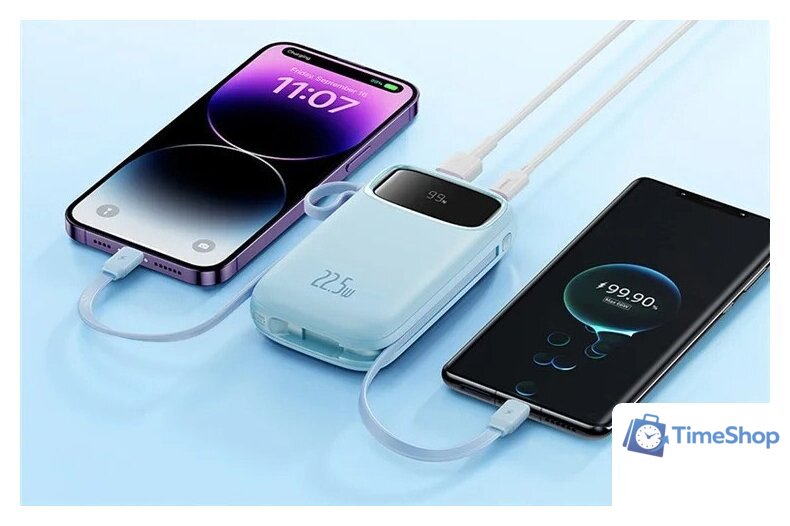 Внешний аккумулятор Baseus Qpow2 Dual-Cable Digital Display Fast Charge Power Bank 22.5W 10000mAh (голубой) - Изображение №8 — Интернет-магазин Time-Shop