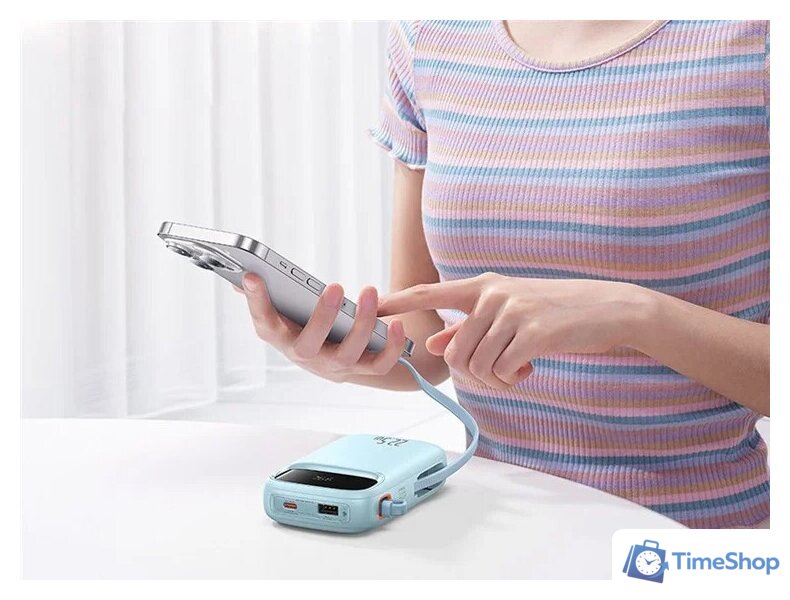 Внешний аккумулятор Baseus Qpow2 Dual-Cable Digital Display Fast Charge Power Bank 22.5W 10000mAh (голубой) - Изображение №7 — Интернет-магазин Time-Shop