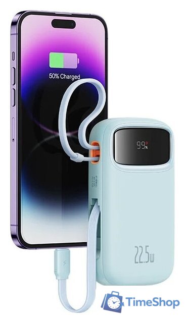 Внешний аккумулятор Baseus Qpow2 Dual-Cable Digital Display Fast Charge Power Bank 22.5W 10000mAh (голубой) - Изображение №3 — Интернет-магазин Time-Shop