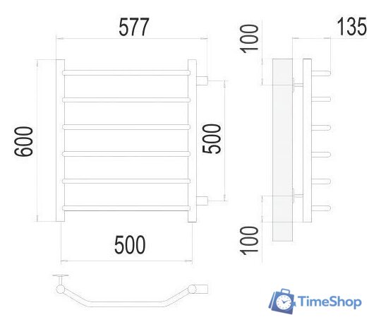 Полотенцесушитель TERMINUS Виктория П6 500x600 бп (хром) - Изображение №3 — Интернет-магазин Time-Shop