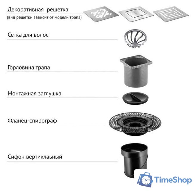 Трап/канал Berges Wasserhaus Platz Norma 150x150 090059 (матовый хром) - Изображение №5 — Интернет-магазин Time-Shop