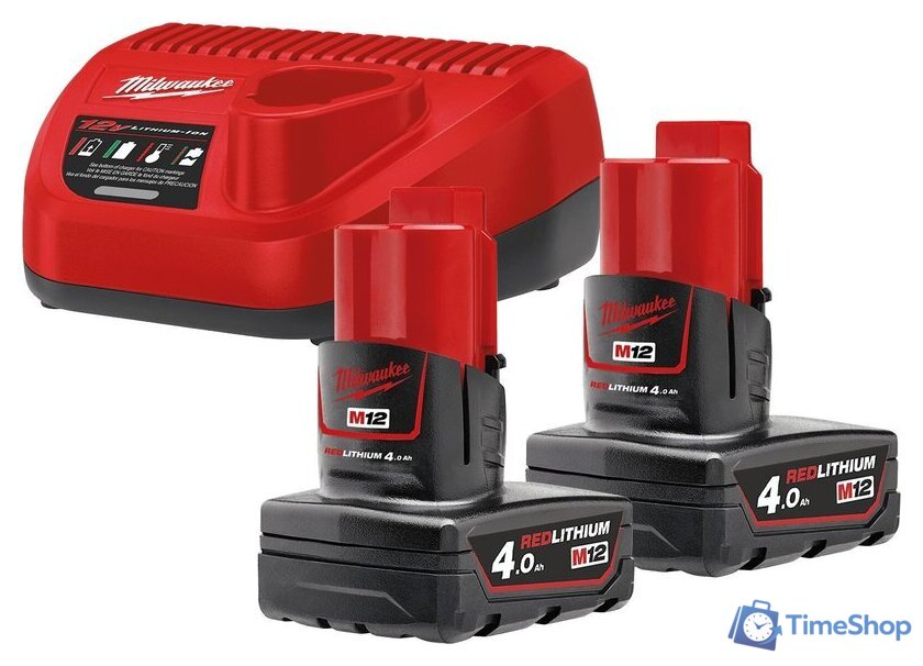Аккумулятор с зарядным устройством Milwaukee M12 M12NRG-402 4933459211 (2 x 12В/4 Ач + 12В) - Изображение №1 — Интернет-магазин Time-Shop