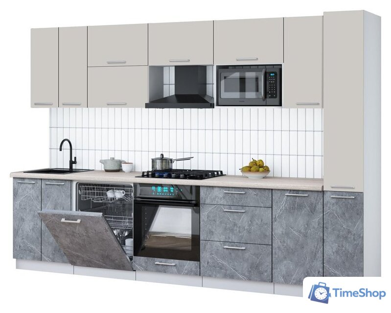 Готовая кухня Интерлиния Мила Gloss 3.1-ПМ2 (керамика/кашемир/травертин серый) - Изображение №1 — Интернет-магазин Time-Shop