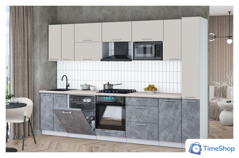 Готовая кухня Интерлиния Мила Gloss 3.1-ПМ2 (керамика/кашемир/травертин серый) - Изображение №2 — Интернет-магазин Time-Shop