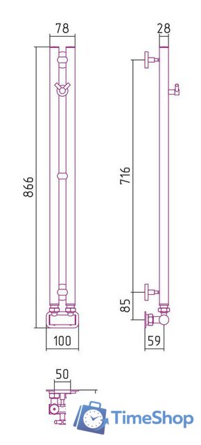 Полотенцесушитель Сунержа Нюанс EU50+ 840х50 30-0212-0840 - Изображение №3 — Интернет-магазин Time-Shop