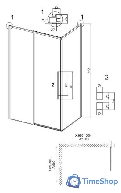 Душевой уголок Grossman Galaxy 100x90x195 120.K33.01.1090.32.00 (золото сатин/прозрачное стекло) - Изображение №10 — Интернет-магазин Time-Shop