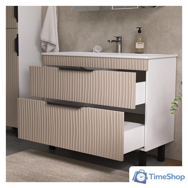  Volna Тумба с умывальником Lotty 100.2Y Pulsus + Pulsus 100 (латте, напольная) - Изображение №5 — Интернет-магазин Time-Shop