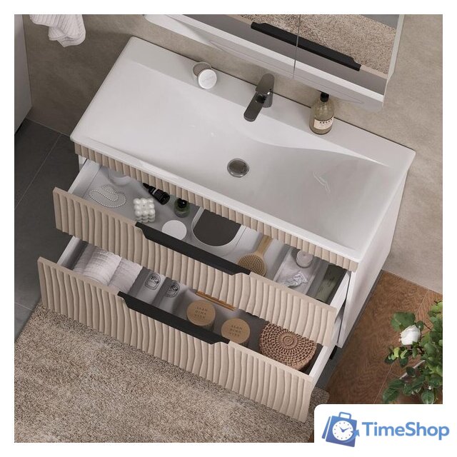  Volna Тумба с умывальником Lotty 100.2Y Pulsus + Pulsus 100 (латте, напольная) - Изображение №6 — Интернет-магазин Time-Shop