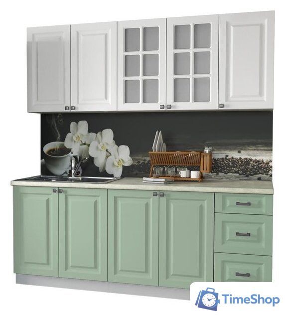 Готовая кухня Интерлиния Мила Деко 2.0 А (мята/белый/опал светлый) - Изображение №1 — Интернет-магазин Time-Shop