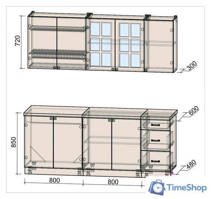 Готовая кухня Интерлиния Мила Деко 2.0 А (мята/белый/опал светлый) - Изображение №3 — Интернет-магазин Time-Shop