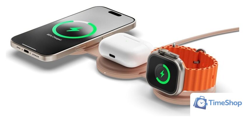 Беспроводное зарядное Satechi OntheGo 3-in-1 Charger ST-QTG31R (розовый) - Изображение №5 — Интернет-магазин Time-Shop