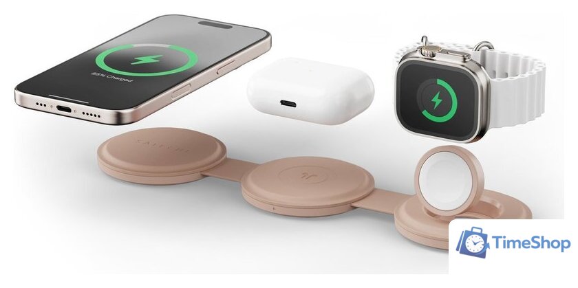 Беспроводное зарядное Satechi OntheGo 3-in-1 Charger ST-QTG31R (розовый) - Изображение №4 — Интернет-магазин Time-Shop