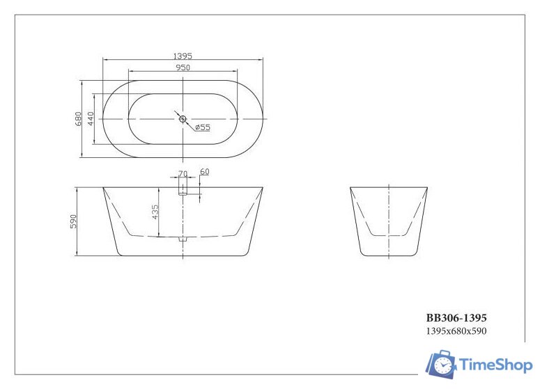 Ванна BelBagno BB306-1395 140x68 - Изображение №2 — Интернет-магазин Time-Shop