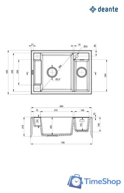 Кухонная мойка Deante Magnetic ZRM T503 (антрацитовый металлик) - Изображение №2 — Интернет-магазин Time-Shop