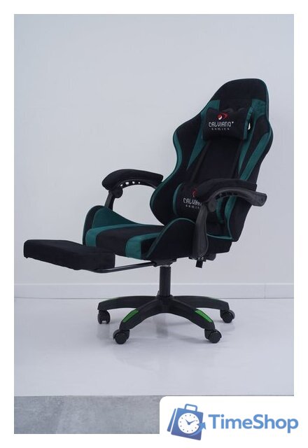 Игровое (геймерское) кресло Calviano 1584 (велюр, черный/зеленый) - Изображение №10 — Интернет-магазин Time-Shop