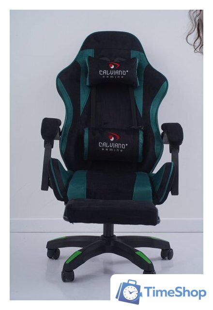 Игровое (геймерское) кресло Calviano 1584 (велюр, черный/зеленый) - Изображение №11 — Интернет-магазин Time-Shop