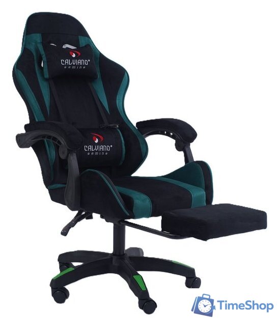 Игровое (геймерское) кресло Calviano 1584 (велюр, черный/зеленый) - Изображение №1 — Интернет-магазин Time-Shop