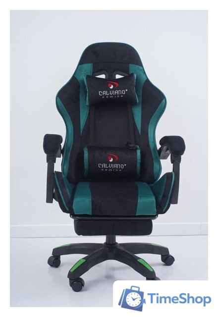 Игровое (геймерское) кресло Calviano 1584 (велюр, черный/зеленый) - Изображение №21 — Интернет-магазин Time-Shop