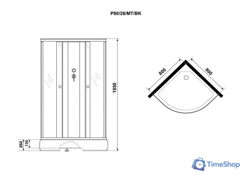 Душевая кабина Niagara Promo P80/26/MT/BK 80x80x195 - Изображение №5 — Интернет-магазин Time-Shop